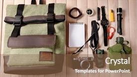  Presentation with traveler - Presentation design featuring scavenger hunt - traveler set background and a tawny brown colored foreground