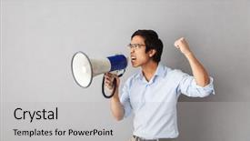  Presentation with angry - Cool new PPT theme with background screaming at a loudspeaker backdrop and a light gray colored foreground