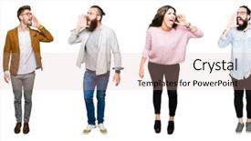  Presentation with people collage - Beautiful presentation design featuring background shouting and screaming loud backdrop and a coral colored foreground