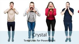  Presentation with people collage - PPT theme enhanced with background shouting angry out loud background and a  colored foreground