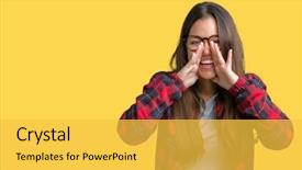  Presentation with arabian woman wearing hijab muslim - Presentation design with background shouting angry out loud background and a  colored foreground