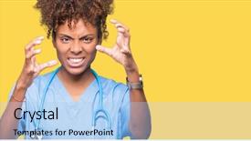  Presentation with ophthalmoscope african american models - Slide deck enhanced with background shouting frustrated with rage background and a light blue colored foreground