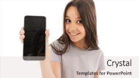  Presentation with naughty girl is standing - Beautiful slide set featuring background showing display of mobile backdrop and a soft green colored foreground