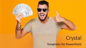  Presentation with rainbow over orad - PPT theme having background showing money banknotes giving background and a yellow colored foreground