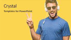  Presentation with music headphones - Presentation having background smiling with happy face background and a yellow colored foreground