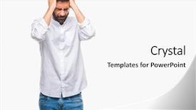  Presentation with migraine - Beautiful PPT theme featuring headaches - adult hispanic man over isolated backdrop and a white colored foreground