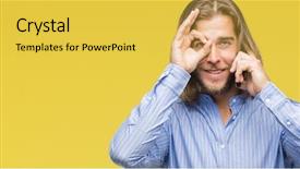  Presentation with long hair man - Audience pleasing PPT theme consisting of background talking on the phone backdrop and a yellow colored foreground