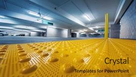  Presentation with safety - Presentation theme enhanced with background taxtile industry - grunge industrial room interior background and a gold colored foreground