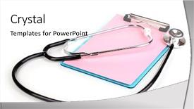  Presentation with clipboard stethoscope - PPT theme enhanced with background templates - stethoscope and blank clipboard isolated background and a white colored foreground