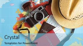  Presentation with world travel - Amazing PPT layouts having background top view travel planning backdrop and a light blue colored foreground