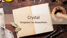  Presentation with herbs - PPT theme having set of various spices and herbs on wooden background top view with cookbook for your recipe flat lay background and a lemonade colored foreground