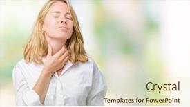  Presentation with sore throat - Colorful presentation theme enhanced with background touching painful neck sore backdrop and a soft green colored foreground