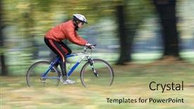  Presentation with man riding big bike motor - PPT theme featuring fall fitness - autumn bike riding- intentional motion background and a mint green colored foreground