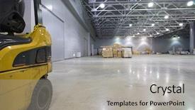 Presentation with trucking - Colorful PPT theme enhanced with background trucking - loader in large modern storehouse backdrop and a  colored foreground