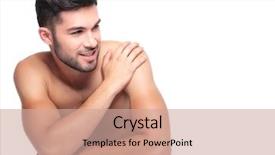  Presentation with camera - Slide set with background un - relaxed naked man is smiling background and a  colored foreground