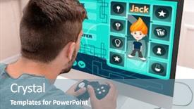  Presentation with computer games - Presentation theme enhanced with background videos - young man playing computer games background and a  colored foreground