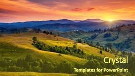  Presentation with green hills - Presentation theme consisting of background village - beautiful green hills at dusk background and a tawny brown colored foreground