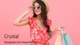  Presentation with cute household shopping - Audience pleasing theme consisting of background wall holding shopping bag backdrop and a  colored foreground