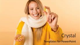  Presentation with elderly holding pills - Colorful slide set enhanced with background wearing scarf holding pills backdrop and a  colored foreground