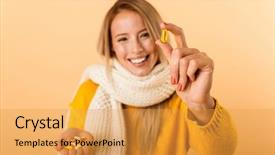  Presentation with elderly holding pills - PPT theme enhanced with background wearing scarf holding pills background and a  colored foreground