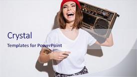  Presentation with tape recorder - Cool new PPT layouts with background while holding tape recorder backdrop and a sky blue colored foreground