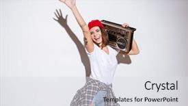  Presentation with tape recorder - Colorful PPT theme enhanced with background while holding tape recorder backdrop and a light gray colored foreground