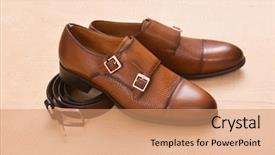  Presentation with shoes - Presentation design consisting of background with brown man shoes background and a coral colored foreground