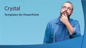  Presentation with question - Theme featuring background with hand on chin background and a light blue colored foreground