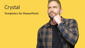  Presentation with question - Audience pleasing slide set consisting of background with hand on chin backdrop and a  colored foreground