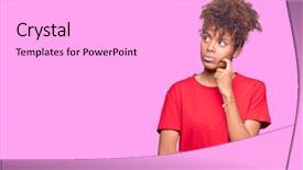  Presentation with african american woman question - Amazing presentation design having background with hand on chin backdrop and a white colored foreground