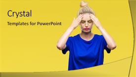  Presentation with blue eyes technology eye scan - PPT theme consisting of background with hand on head background and a  colored foreground