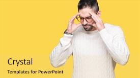  Presentation with glasses - Audience pleasing PPT theme consisting of background with hand on head backdrop and a yellow colored foreground
