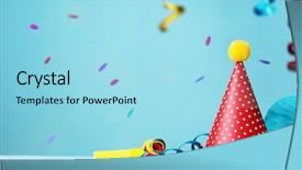  Presentation with birthday party - Cool new slides with background with hat and streamers backdrop and a arctic colored foreground