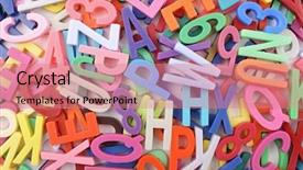  Presentation with alphabet - Audience pleasing PPT theme consisting of background with mixed colorful letters backdrop and a coral colored foreground