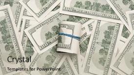  Presentation with band - PPT theme consisting of background with money american hundred dollar bills and roll of dollars with rubber band background and a light gray colored foreground