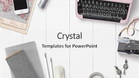  Presentation with desktop - Cool new slide deck with background with pink typewriter notebook backdrop and a white colored foreground