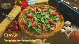  Presentation with italian food - Audience pleasing PPT layouts consisting of background with pizza raw pasta backdrop and a tawny brown colored foreground
