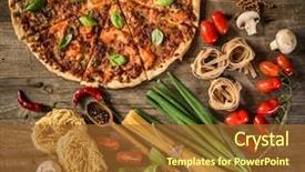  Presentation with pizza pasta - PPT theme with background with pizza raw pasta background and a tawny brown colored foreground
