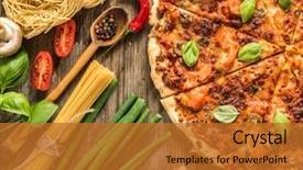  Presentation with italian food - PPT layouts consisting of background with pizza raw pasta background and a gold colored foreground