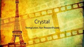  Presentation with eiffel tower - PPT theme enhanced with background with retro filmstrips famous background and a yellow colored foreground