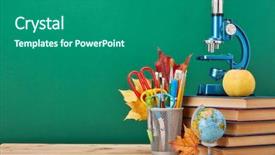  Presentation with green office - Theme featuring background with stationery accessories books background and a ocean colored foreground