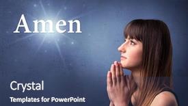  Presentation with black woman praying - PPT theme with background with the word amen background and a ocean colored foreground