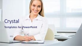  Presentation with office - Slides having happy employee front laptop - portrait of a smiling young background and a sky blue colored foreground