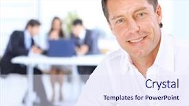  Presentation with confident - Audience pleasing slide deck consisting of portrait of confident business man backdrop and a sky blue colored foreground