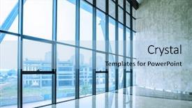  Presentation with exhibition - Amazing PPT theme having background work - glass wall of interior space backdrop and a light blue colored foreground