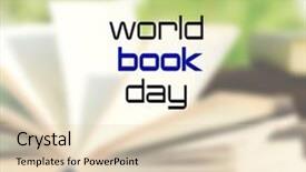  Presentation with tan book stack stacks of books - Slides enhanced with background world book day poster background and a lemonade colored foreground