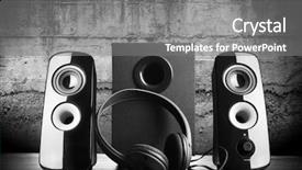  Presentation with speakers - Cool new slide deck with backgrounds amp - modern black sound speakers backdrop and a gray colored foreground