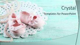  Presentation with baby shoes - Audience pleasing slide set consisting of backgrounds baby - cute toddler shoes on wooden backdrop and a cool aqua colored foreground