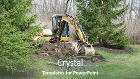  Presentation with big tree - Slide deck having backhoe-digging-out-tree-stump background and a violet colored foreground