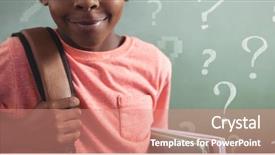  Presentation with backpack - Beautiful PPT theme featuring backpack and books against greenboard backdrop and a coral colored foreground